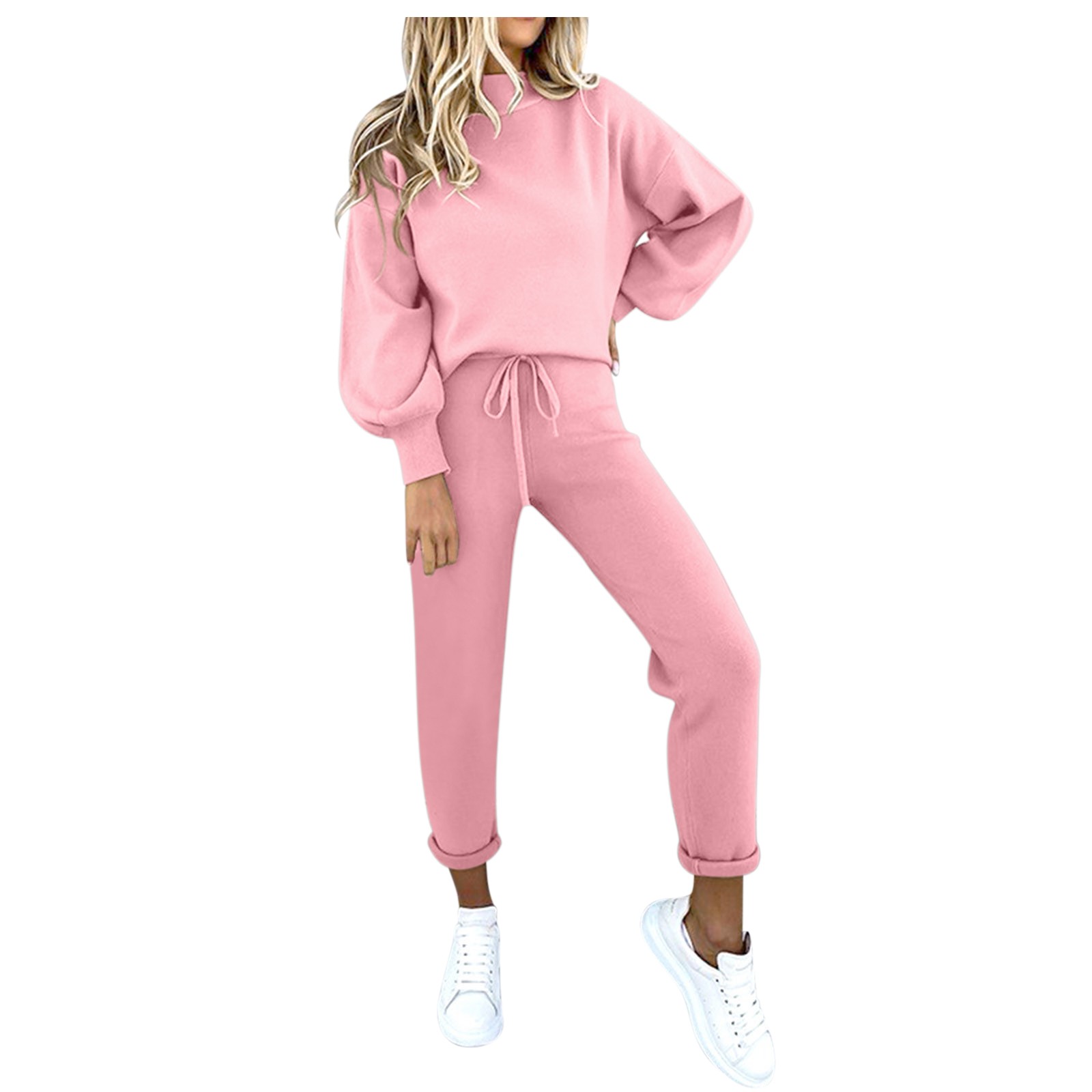 thumbnail image 3 of Conjunto de blusa informal de cuello redondo y pantalones con bolsillos para mujer, poliéster, tallas múltiples, 3 of 8